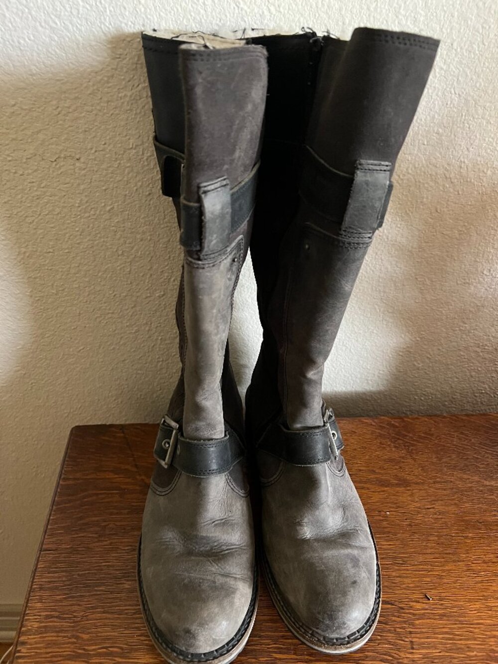 Grey Leather Boots Womens Size 9